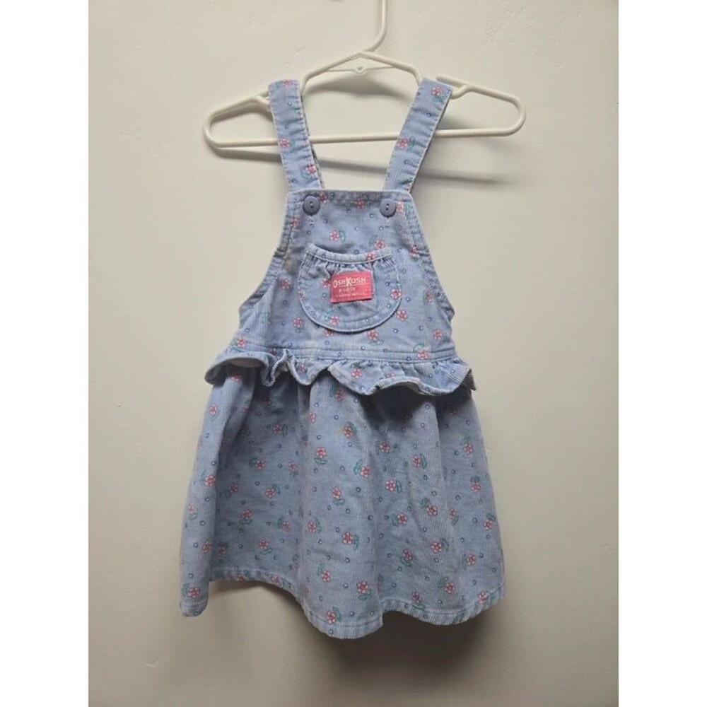 Vintage OshKosh Girls Corduroy Overall Dress sz 3T Floral